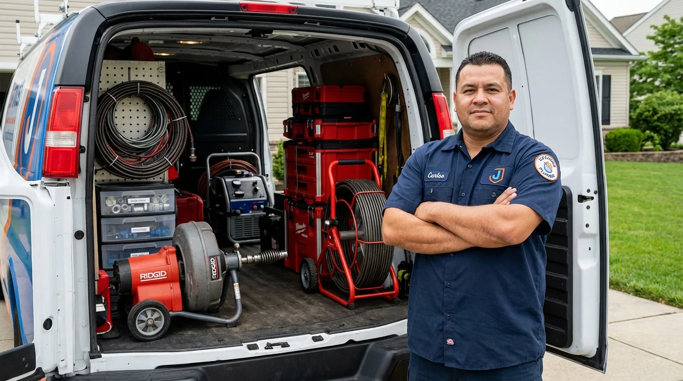 Professional drain cleaning equipment and Johns Plumbing LLC plumber in Hercules
